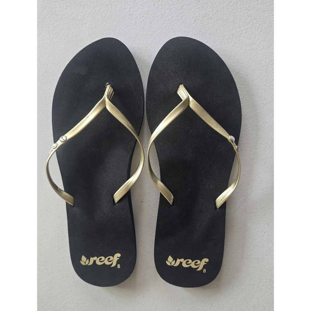 Reef sandals flip flops Women’s size 8 Gold / Clear Rhinstone upper Vacation